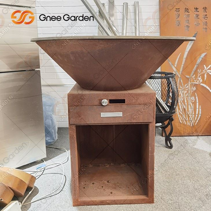 Corten Steel Fire Pit Patio Metal Grill Bbq With Accessories