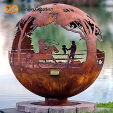Corten steel metal rust resistant fire pit fire ball