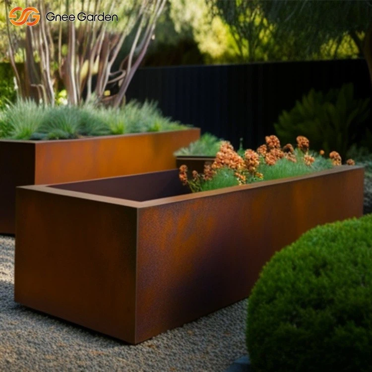 Corten steel straight edge trough planter