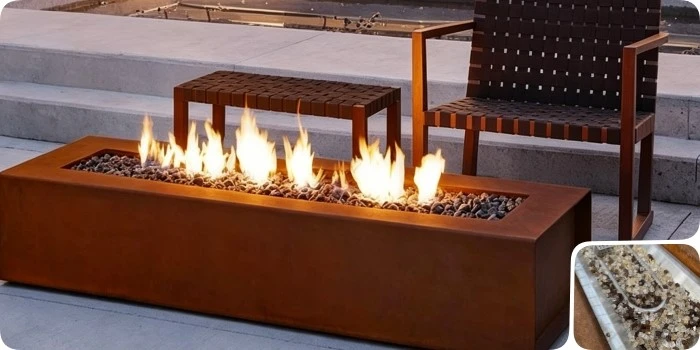 Long Low-Profile Corten Steel Fire Table Long Low-Profile Corten Steel Fire Table
