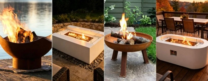 Modern Corten Steel and White Fire Pits Modern Corten Steel and White Fire Pits